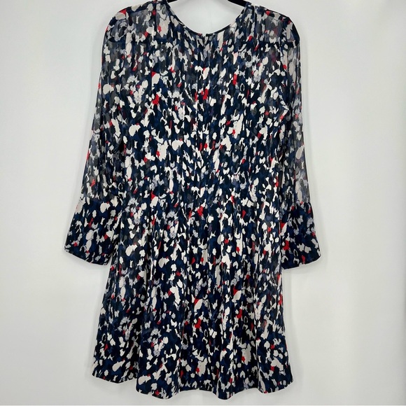 New Club Monaco Delaynee Printed Pintuck Silk Short Mini Dress Sheer Size 8 - Picture 10 of 12